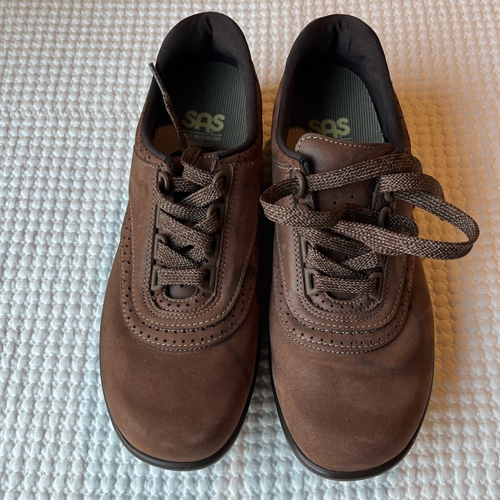 SAS Walk Easy Walking Shoe Size 7,5N Comfort Chocolate Suede‎ Lace Up Sofsole